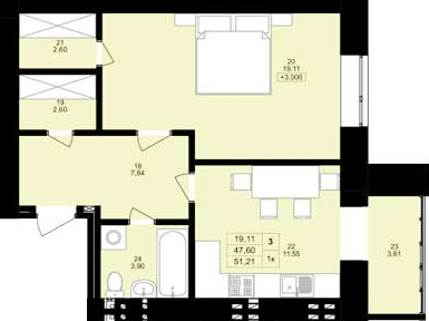 1-комнатная 51.21 м² в ЖК Уютный двор от 15 000 грн/м², Тернополь