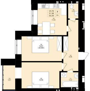 2-комнатная 55.59 м² в ЖК Уютный двор от 13 500 грн/м², Тернополь