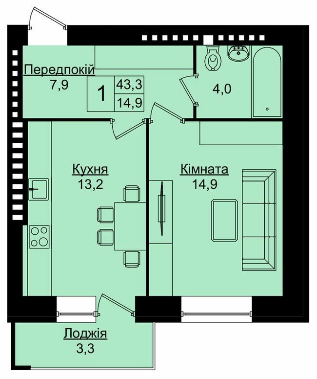 1-комнатная 43.3 м² в ЖК Уютный дом от 18 300 грн/м², Тернополь