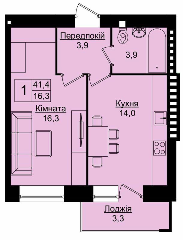 1-комнатная 41.4 м² в ЖК Уютный дом от 18 300 грн/м², Тернополь