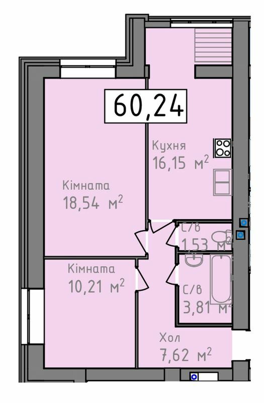 2-кімнатна 60.24 м² в ЖК Status від 16 250 грн/м², Херсон