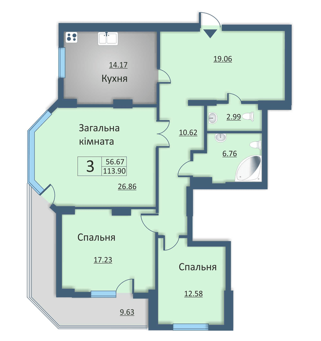 3-кімнатна 113.9 м² в ЖБ на вул. Каунаська, 2А від 21 000 грн/м², Київ