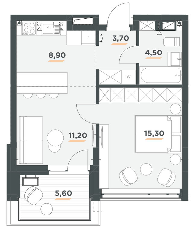 1-комнатная 44.6 м² в ЖК 31 от 39 900 грн/м², Киев