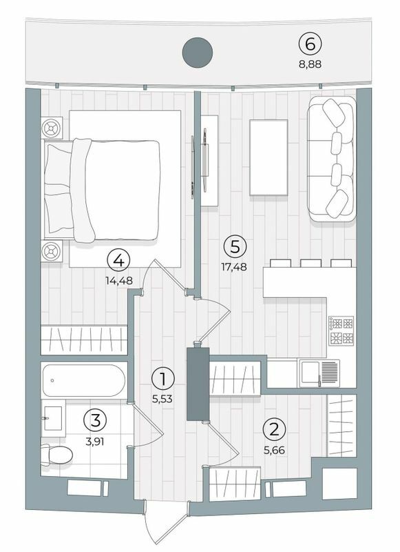 1-кімнатна 51.86 м² в ЖК Delrey від 45 950 грн/м², Київ