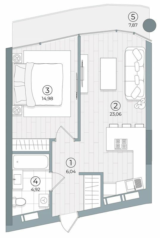 1-комнатная 52.94 м² в ЖК Delrey от 45 950 грн/м², Киев