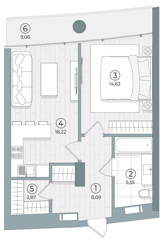 1-комнатная 53.89 м² в ЖК Delrey от 45 950 грн/м², Киев