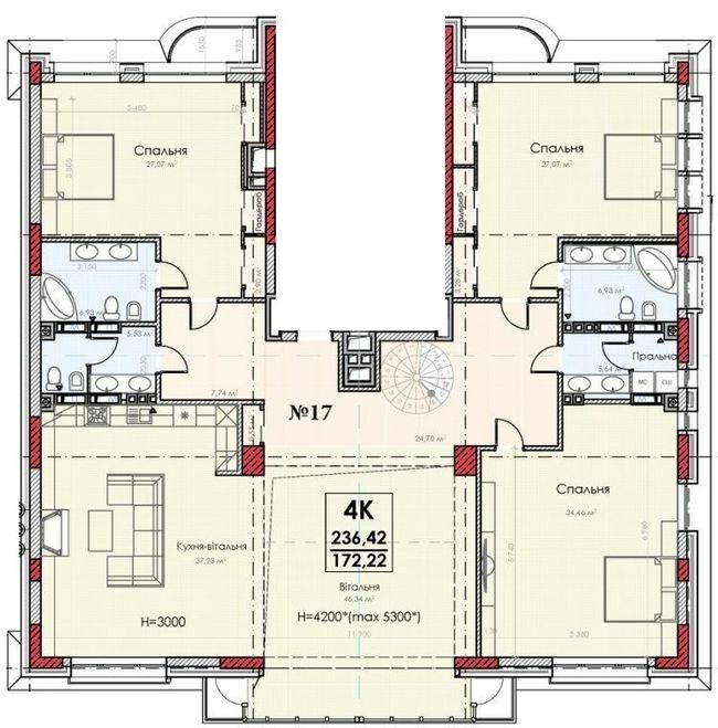 4-комнатная 236.42 м² в КД Turgenev от 129 150 грн/м², Киев