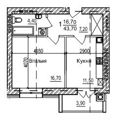 1-комнатная 43.7 м² в ЖК Акварели Проспекта от 21 000 грн/м², Черновцы