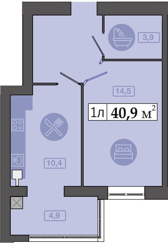 1-комнатная 40.9 м² в ЖК Счастливый в Днепре от 20 300 грн/м², Днепр