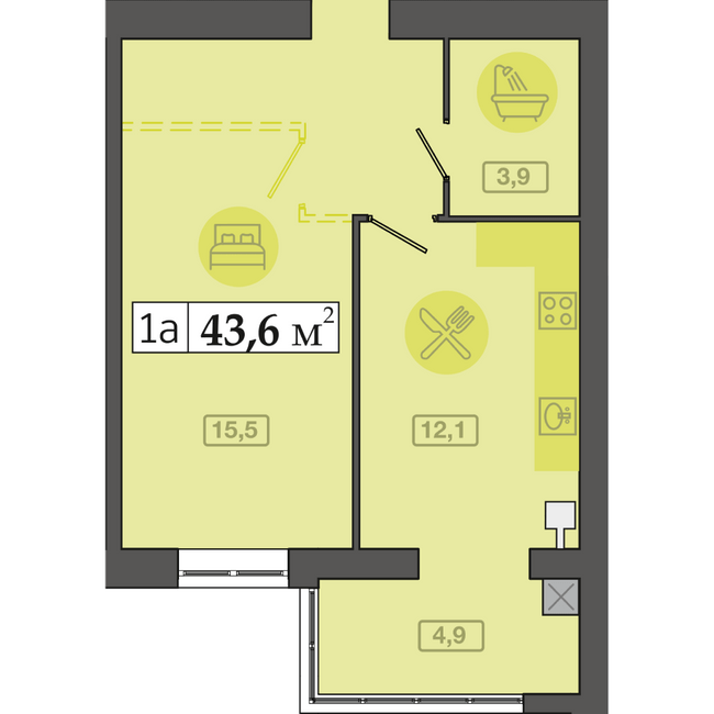 1-кімнатна 43.6 м² в ЖК Щасливий у Дніпрі від 20 300 грн/м², Дніпро