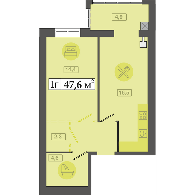 1-комнатная 47.6 м² в ЖК Счастливый в Днепре от 20 300 грн/м², Днепр