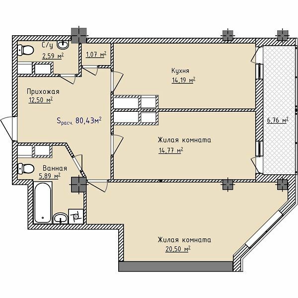 2-комнатная 80.4 м² в ЖК Aqua Marine от 19 750 грн/м², Одесса