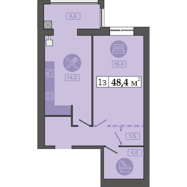 1-комнатная 48.4 м² в ЖК Счастливый в Днепре от 20 300 грн/м², Днепр