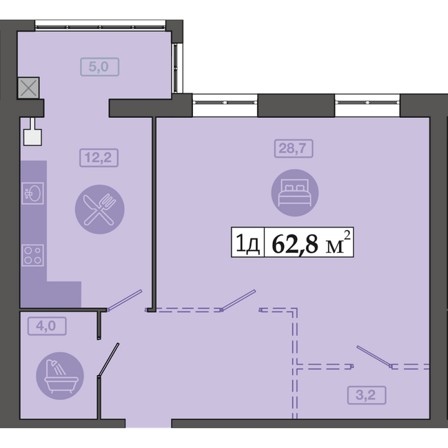 2-кімнатна 62.8 м² в ЖК Щасливий у Дніпрі від 20 300 грн/м², Дніпро