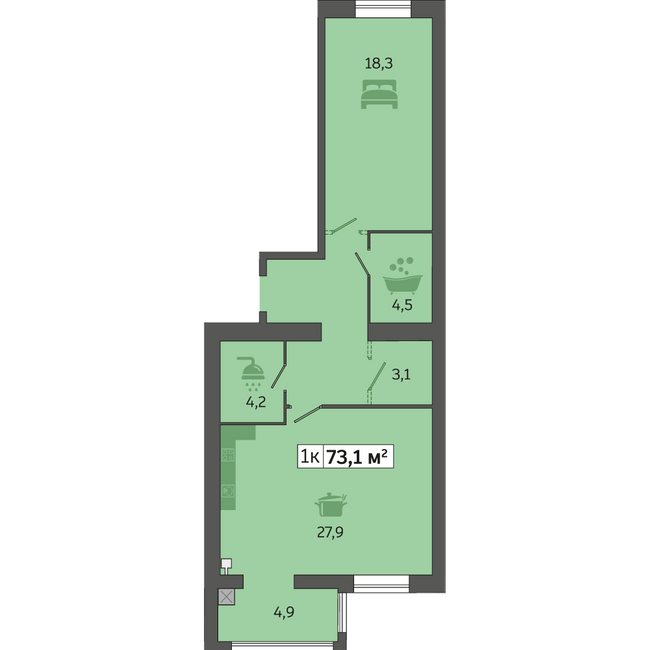 1-комнатная 73.1 м² в ЖК Счастливый в Днепре от 19 500 грн/м², Днепр