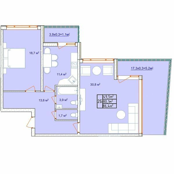 2-комнатная 86.4 м² в ЖК Aqua Marine от 19 800 грн/м², Одесса