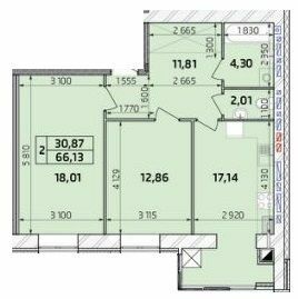 2-комнатная 66.13 м² в ЖК Масаны от 15 000 грн/м², Чернигов