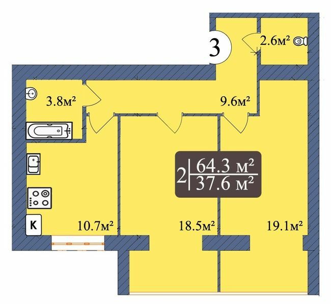 2-кімнатна 64.3 м² в ЖК Мрія від 14 500 грн/м², Чернігів