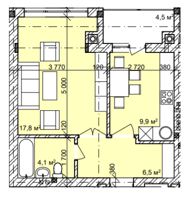 1-кімнатна 42.5 м² в ЖК Затишний квартал від 20 700 грн/м², с. Чагор