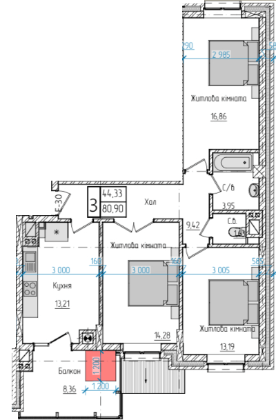 3-комнатная 80.9 м² в ЖК Научный от 22 650 грн/м², Черновцы