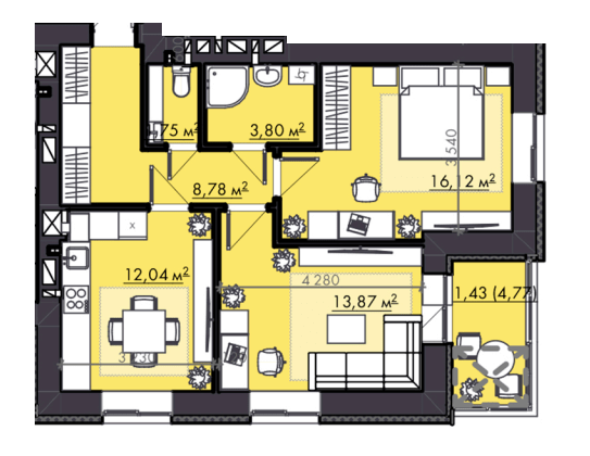 2-комнатная 57.79 м² в ЖК FAMILY City от 16 000 грн/м², Ровно