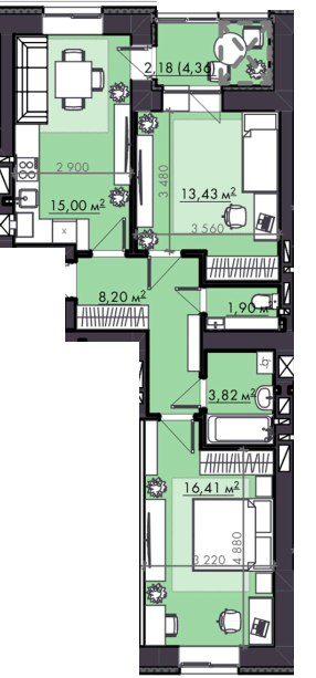 2-кімнатна 61.56 м² в ЖК FAMILY City від 18 950 грн/м², Рівне