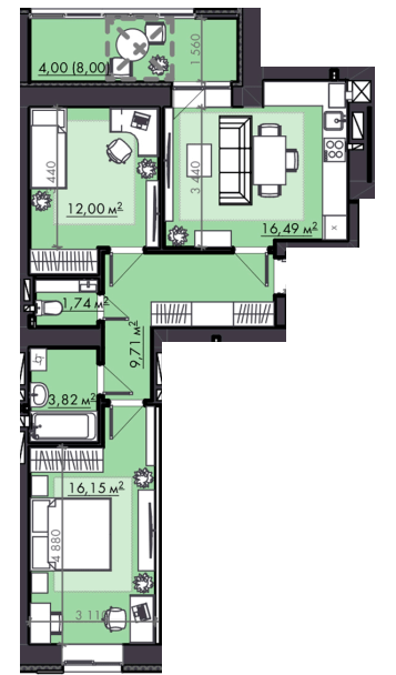 2-комнатная 63.91 м² в ЖК FAMILY City от 18 950 грн/м², Ровно