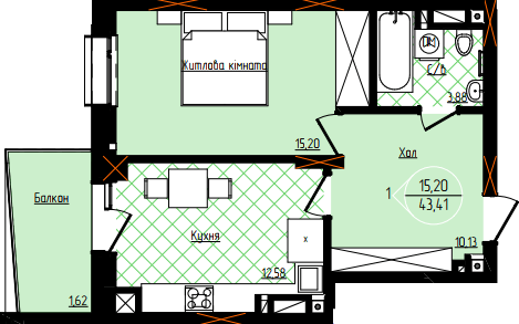 1-комнатная 43.41 м² в ЖК Янтарный от 24 050 грн/м², Черновцы