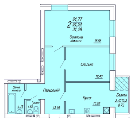 2-кімнатна 61.77 м² в ЖК Сімейний від 18 500 грн/м², Житомир