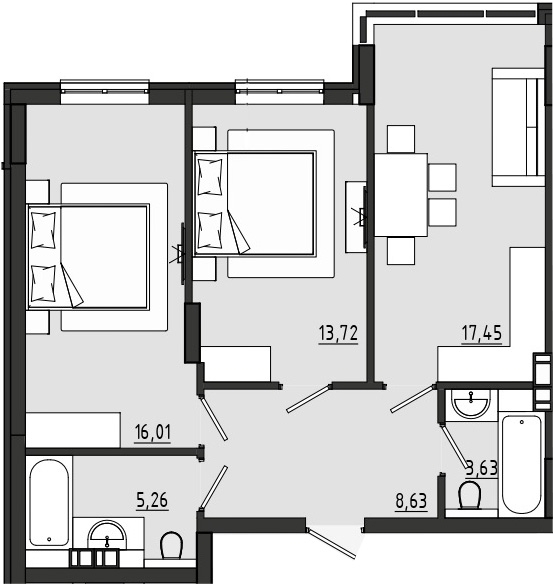 1-комнатная 64.7 м² в ЖК Сады Ривьеры от 18 050 грн/м², с. Фонтанка