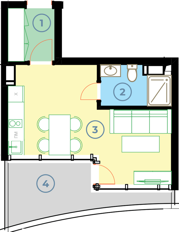 1-комнатная 29.29 м² в Апарт-комплекс Sky River 2 от 40 000 грн/м², с. Вишенки