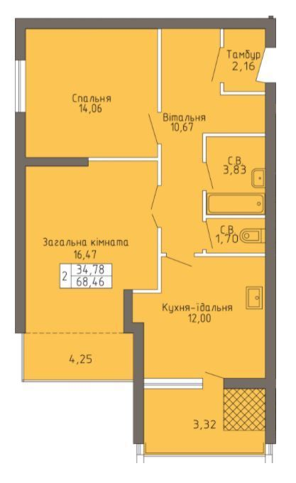 2-кімнатна 68.46 м² в ЖК Магнолія від 19 000 грн/м², Хмельницький