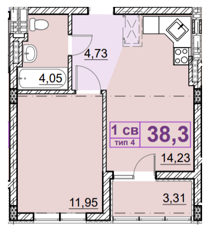 1-кімнатна 38.3 м² в ЖК Ідея від 20 000 грн/м², с. Гнідин