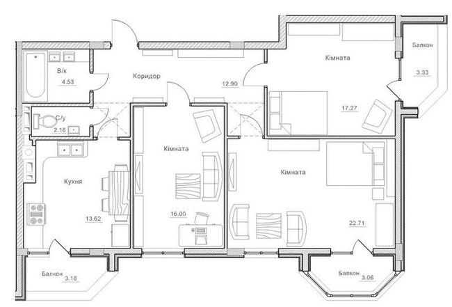 3-кімнатна 98.76 м² в ЖК Щасливі проліски від 31 000 грн/м², с. Проліски