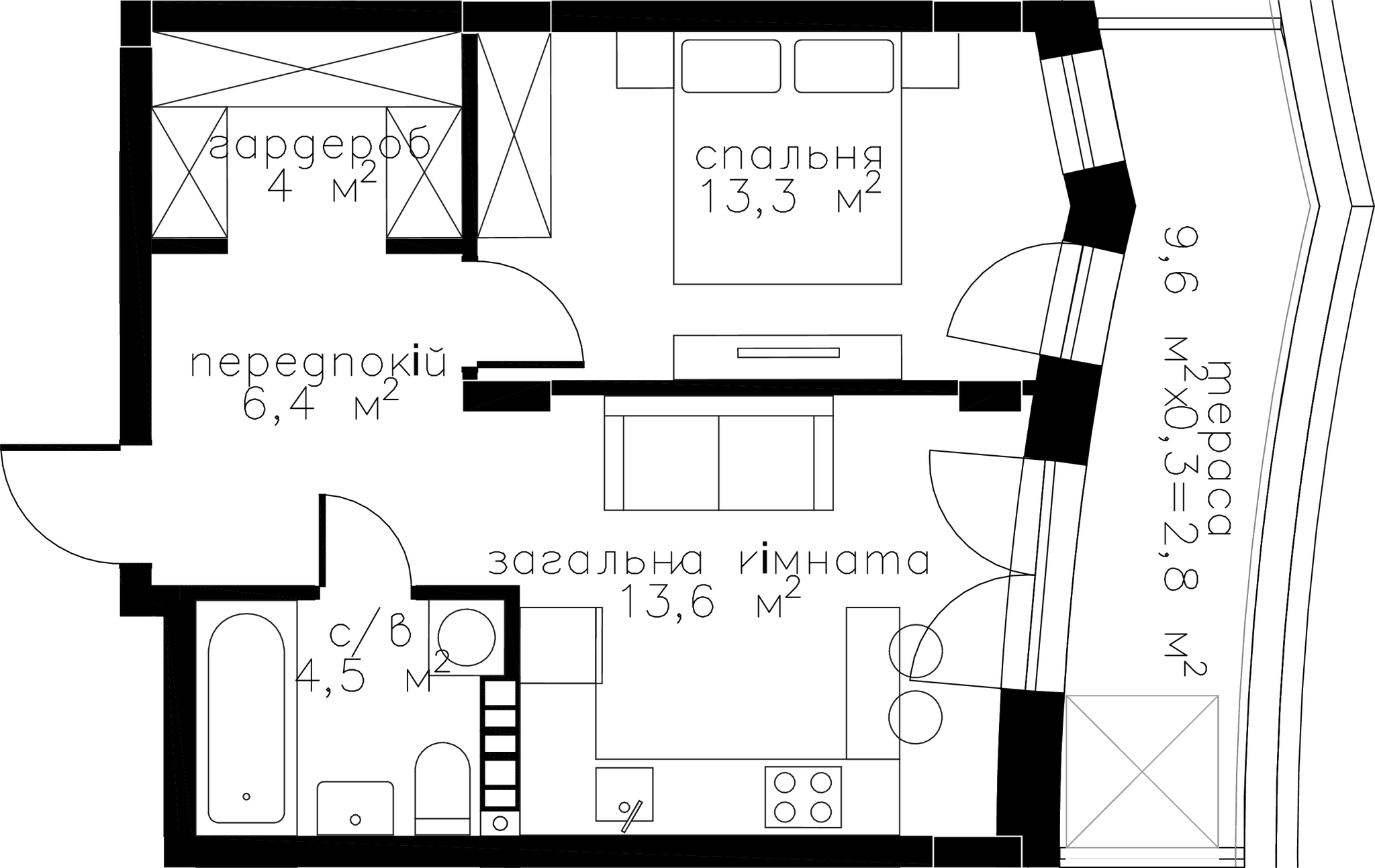 1-кімнатна 44.6 м² в ЖК RYBALSKY від 53 300 грн/м², Київ