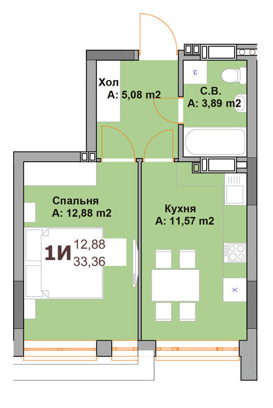 1-кімнатна 33.36 м² в ЖК Vyshgorod Sky від 21 500 грн/м², м. Вишгород