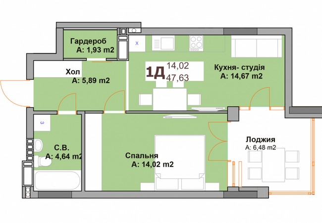 1-кімнатна 47.93 м² в ЖК Vyshgorod Sky від 27 000 грн/м², м. Вишгород