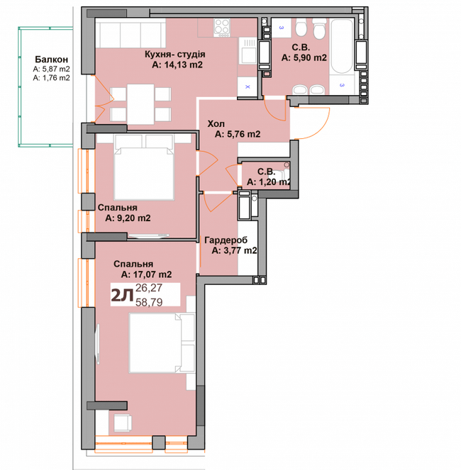 2-кімнатна 58.79 м² в ЖК Vyshgorod Sky від 26 000 грн/м², м. Вишгород