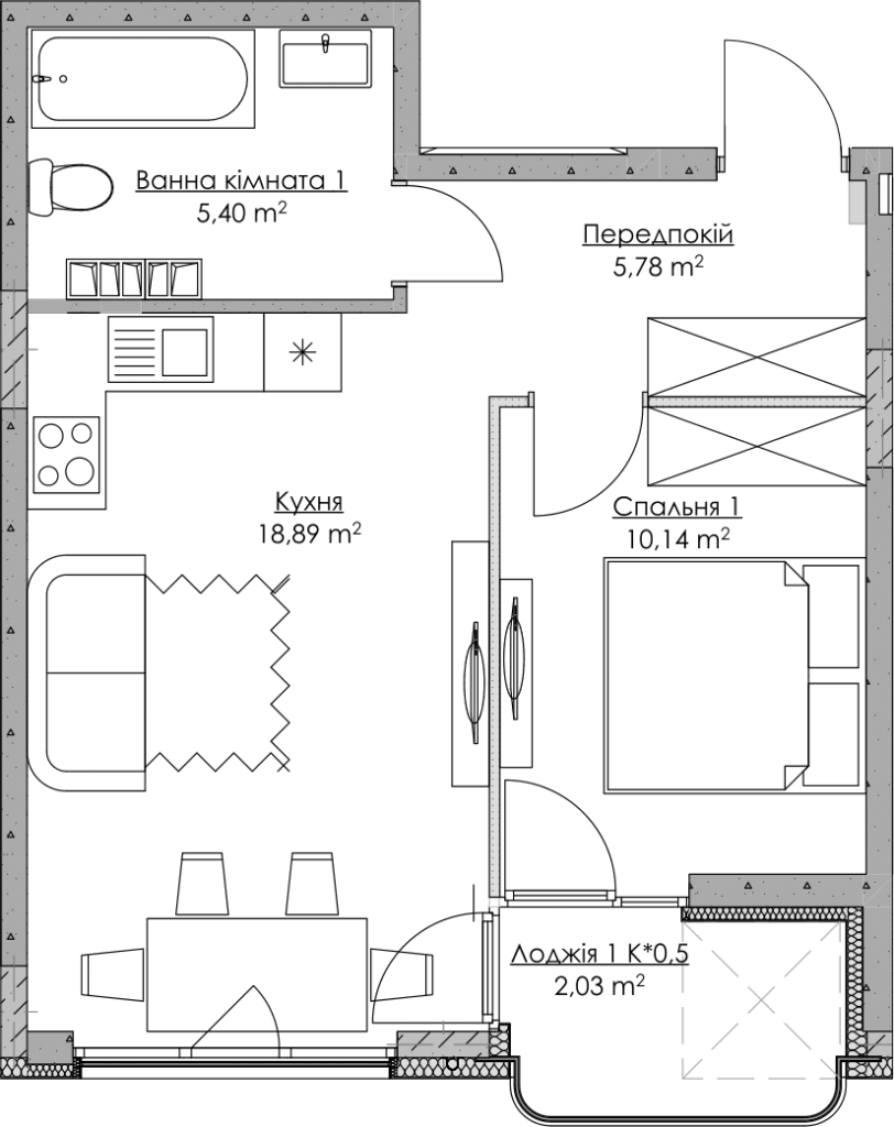 1-кімнатна 42.24 м² в ЖК O2 Residence від 30 755 грн/м², Київ