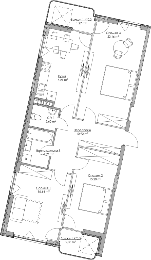 3-комнатная 91.47 м² в ЖК O2 Residence от 31 080 грн/м², Киев