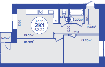2-комнатная 62.22 м² в ЖК Атмосфера от 17 400 грн/м², г. Вишневое