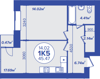 1-комнатная 45.47 м² в ЖК Атмосфера от 18 250 грн/м², г. Вишневое