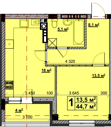 1-кімнатна 44.7 м² в ЖК Vlasna від 22 000 грн/м², с. Ходосівка