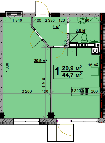 1-кімнатна 44.7 м² в ЖК Vlasna від 22 000 грн/м², с. Ходосівка