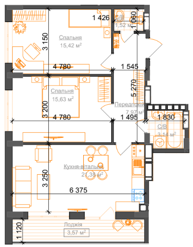 2-комнатная 68.64 м² в ЖК Гостомель Residence от 18 800 грн/м², пгт Гостомель