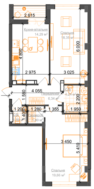 2-комнатная 67.95 м² в ЖК Гостомель Residence от 23 800 грн/м², пгт Гостомель