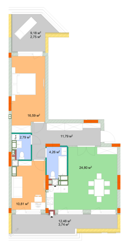 2-комнатная 77.53 м² в ЖК На Прорезной от 24 300 грн/м², пгт Гостомель