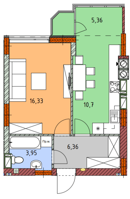 1-комнатная 42.75 м² в ЖК На Прорезной от 23 000 грн/м², пгт Гостомель