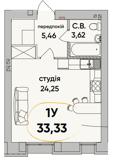 1-комнатная 33.33 м² в ЖК Continent Ray от 18 500 грн/м², г. Буча