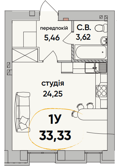 1-кімнатна 33.33 м² в ЖК Continent Ray від 18 500 грн/м², м. Буча